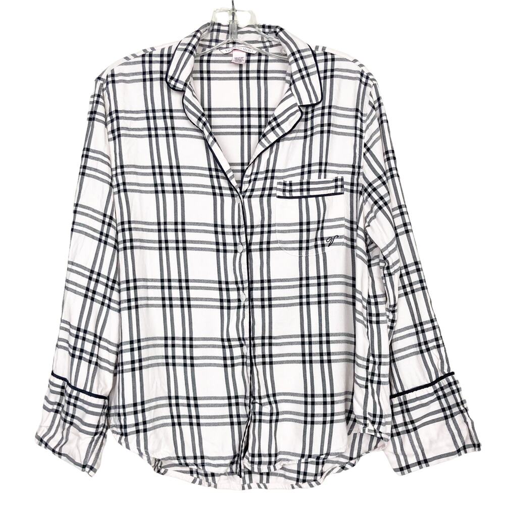 Victoria's Secret Black Pink Plaid Button Down Pajama Shirt Sz S